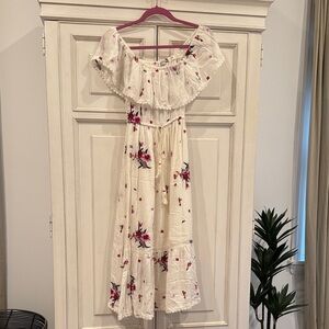 Lost + Wander White Floral Off The Shoulder Midi Dress